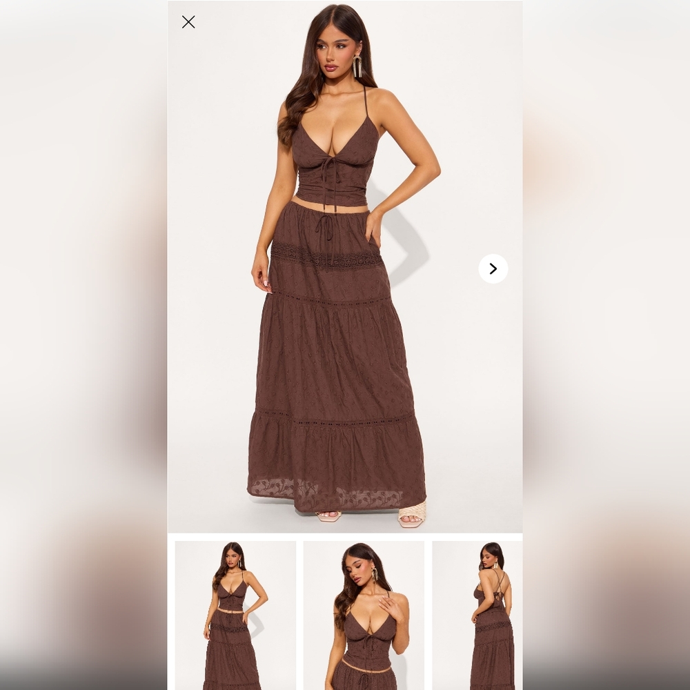Brown Tiered A-Line Maxi Set for Resort Wear